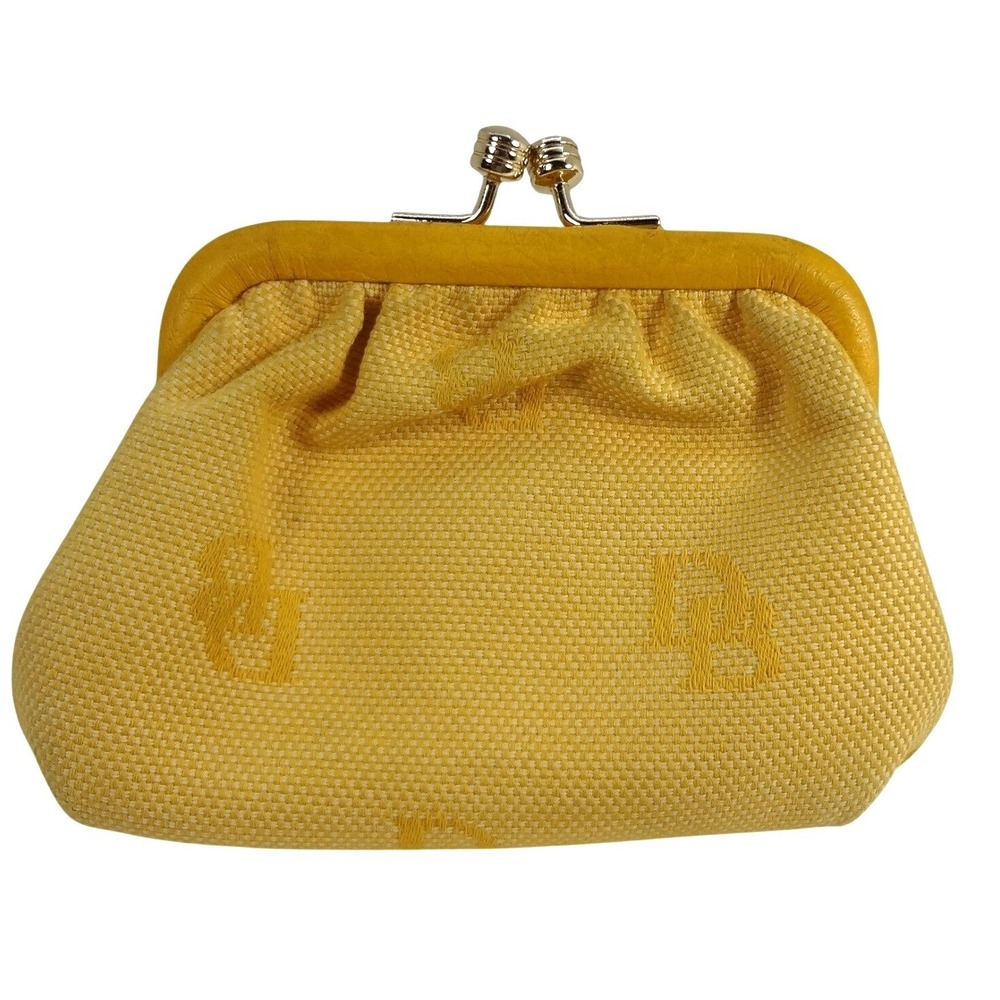 Dooney & Bourke Vintage Yellow Monogram Canvas Kiss Lock Coin Purse Red Interior - Picture 2 of 7